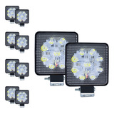 10 Faros Cuadrados 9 Leds Luz Y Estrobo Blanco 27w Tunelight