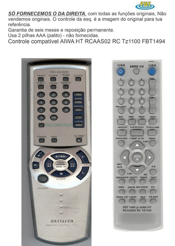 Controle Compatível Aiwa Home Phono Rcaas02 Rctz1100 Fbt1494