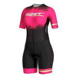 Macaquinho De Ciclismo Ert New Elite Pink Power Preto E Rosa