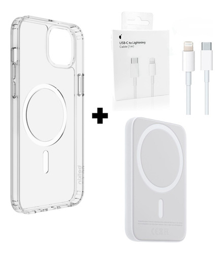 Kit Magsafe P/ iPhone : Funda + Cargador Inalámbrico + Cable