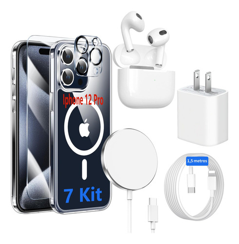 7kit Funda Para iPhone + Mica+ Audifono+ Cargador Magnético