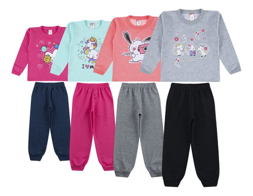 4 Conjunto Agasalho Infantil Feminino De Inverno Grosso Frio