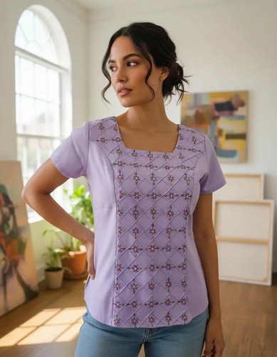 Blusa Guayabera Bordado Artesanal Yucateco. Panal. Mayakim