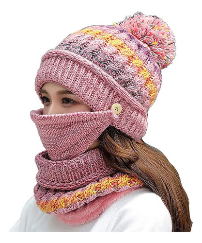 Gorro Con Bufanda Mujer Y Tapa Boca Conjunto Invierno Frio