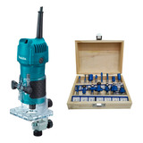 Combo Router Makita 3709 3/4 Hp + Juego De Brocas Goni 15 Pz