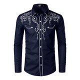 C Camisa Vaquera De Mezclilla Para Hombre, Bordada,