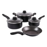 Bateria Cocina 7 Piezas 3 Ollas Tapa 1 Sarten Antiadherente Color Negro