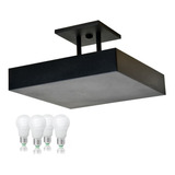 Plafon Luz Indireta Teto 40x40 Preto 4 Lâmpadas Led