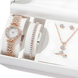 Reloj De Pulsera Con Diamantes  Para Mujer + 5 Piezas  Joyas