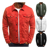 Lazhu - Chaqueta Vaquera Ajustada Para Hombre, Color Sólido,