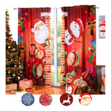 Set De 2 Cortinas Béla Navideñas Estampadas 2.30alto X 2.70m