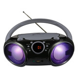 Reproductor De Cd Singing Wood Negro, Boombox Con Función De Lectura De Cd, Bluetooth, Usb, Radio Am/fm, Entrada Aux Y Auriculares, Con Luces Led Y Asa De Transporte