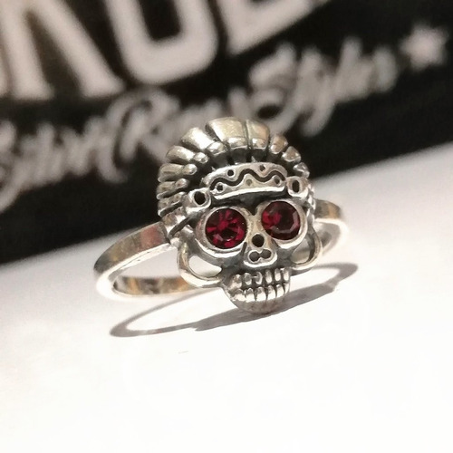 Anillo Skull Calavera India Piedra Fucsia Plata 925