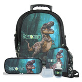 Kit Mochila Escolar Infantil Rodinhas M Dinossauro T- Rex F1