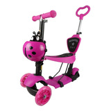 Patineta Scooter 5 En 1 Mariquita Luces Rosada Morada     