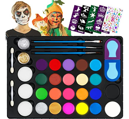 Kit De Pintura Facial Niños, 22 Colores Vibrantes Y Ki...