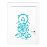 Adesivo Para Porta Azul Buda Iluminado Tribal