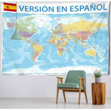 Mapamundi Mural Tapiz Decorativo En Español 95 X 70 Cm
