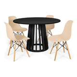 Mesa Jantar Redonda Talia Preta 120cm + 4 Cadeiras Eiffel Cor Cinza