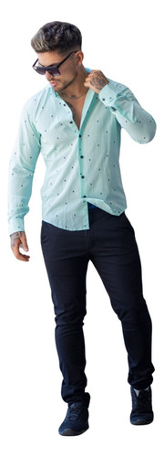 Camisa Slim Fit Rígida Mangas Largas De Hombre Vs Colores