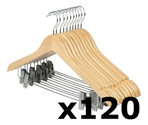 Pack De 120 Perchas Premium Gancho De Madera Barnizada 