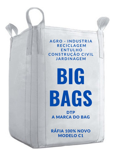 Saco Big Bag Novo Reciclagem Entulho C1 1000 Kg 120x90x90