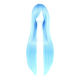 Peluca Azul Cielo Cabello Liso Cosplay Fibra De Kanekalon