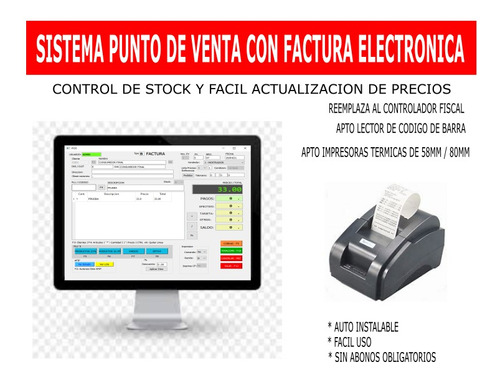 Sistema Factura Electrónica Afip.  + Impresora De Termica