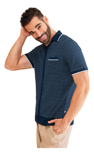 Camisa Color Azul Con Detalles Contraste 906-06