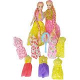 Set *2 Muñecas 7 Vestidos 1 Espejo Niñas Juguete Regalo