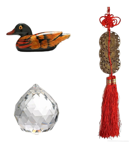 Kit Feng Shui: Colgante 3monedas + Patos Mandarines + Cairel