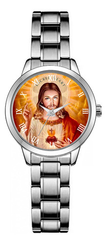 Reloj Jesus Sagrado Corazon Acero Dama + Estuche