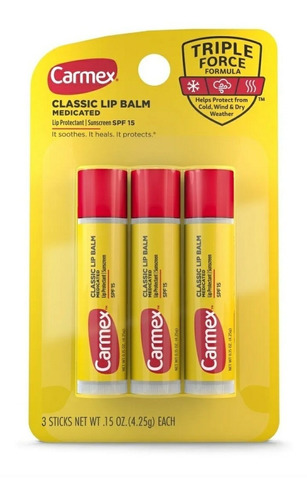 Carmex Lip Balm Medicated Spf 15. Pack X3