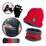 Kit Touca Frio Gorro + Cachecol Echarpe + Luva Touch Celular