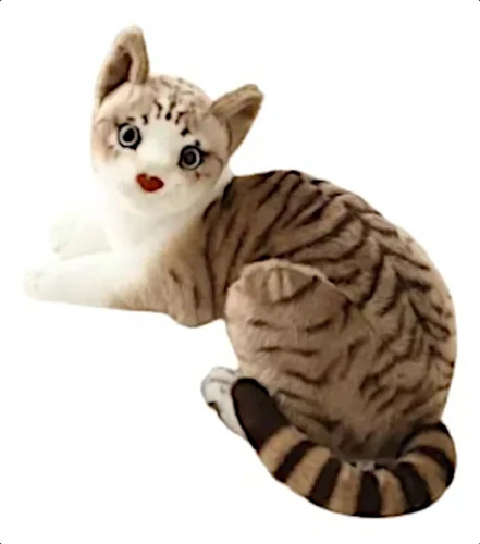 Gato De Peluche Realista Atigrado Suavecito Original 