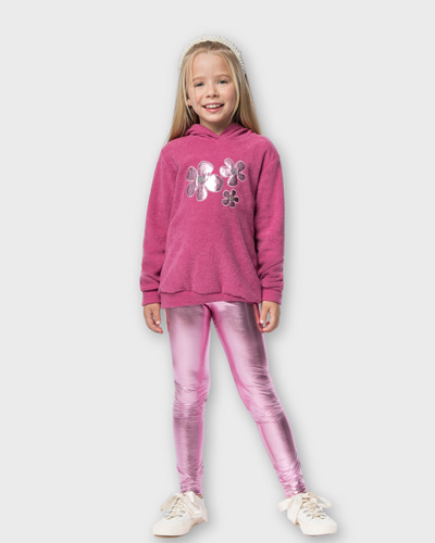 Conjunto De Roupa Infantil Casaco Flower Legging Metalizada