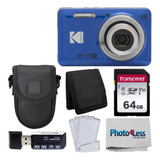 Kodak Pixpro Fz55 Cámara Digital Azul Funda Tarjeta 64gb A