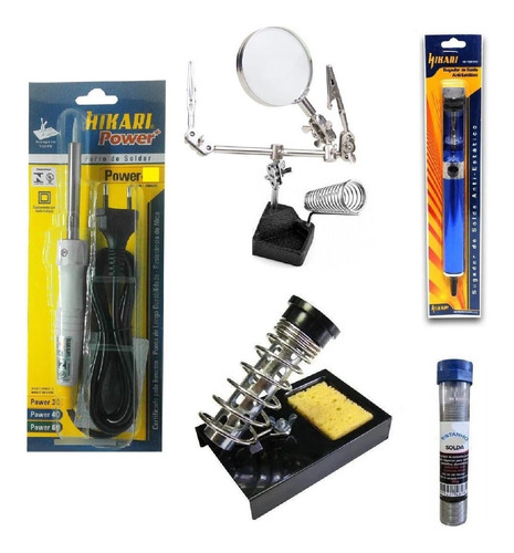 Kit Solda Hikari Ferro Suporte Sugador Lupa 3x Com Garra