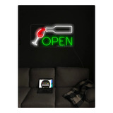 Letrero Led Neon Open Abierto Bar Vino Ancho41cm Luminoso