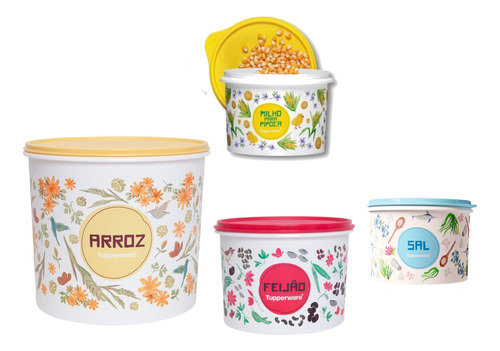 Tupperware Jogo Porta Mantimento Floral - 4 Peças