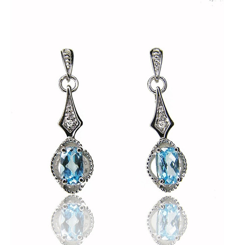 Aros Pendientes Light Blue Topaz Y Diamantes Oro 18 Kts.