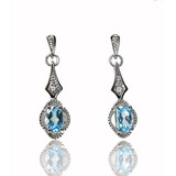 Aros Pendientes Light Blue Topaz Y Diamantes Oro 18 Kts.