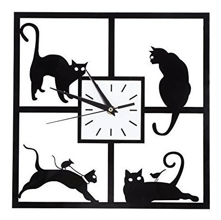 Yinuoday Relojes De Pared Decorativos, Reloj De Gato De 12 P