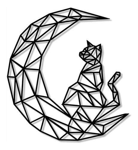 Cuadro Geométrico 3d Gato Luna Decorativo  Cg37