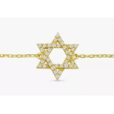 Pulseira De Ouro Estrela David Cravado Diamantes Brilhante