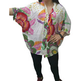 Kimono Estampado, Redondeado,mangas Cortas,de Fibrana  T U