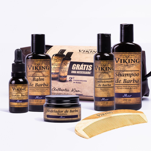 Kit Barba Completo Viking Mar Oleo Balm Modelador + Pente