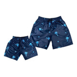 Kit Pai E Filho Bermudas Iguais Tactel Brasil Masculino