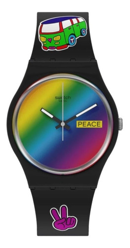 Reloj Swatch Go With The Bow De Silicona Para Mujer Ss Color De La Malla Negro Color Del Bisel Negro