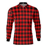 Camisa Camiseta Blusa Country Masculina Xadrez Vermelho Uv50